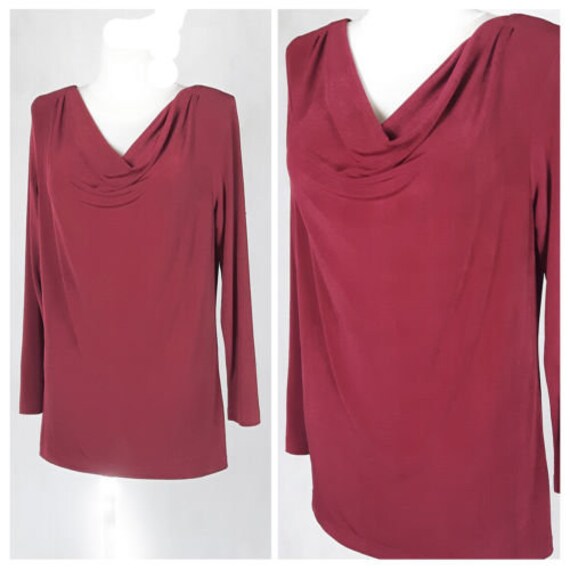 Vintage 80-90 Top Bluse Tunika Beere Rot Frei Form Dehnbar Uk14/16 Eu42 von EkokoVintage