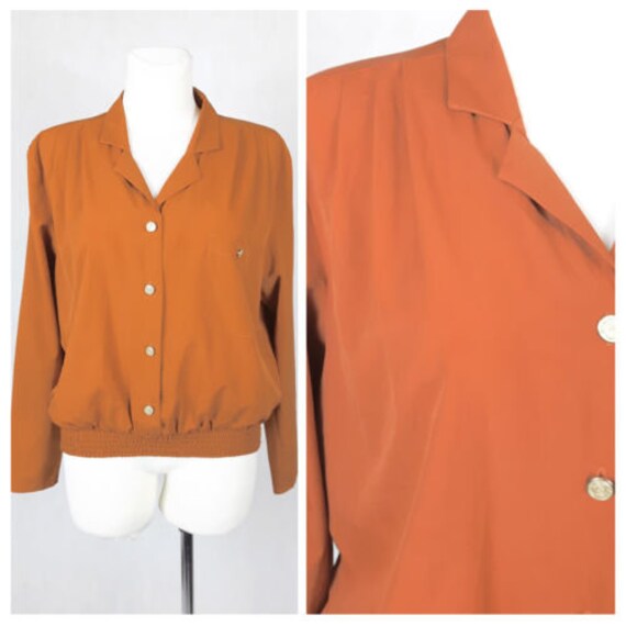 Vintage 80Er Bluse Shirt Teracota Rot Bomber Oversize Helle Uk16 Eu42 von EkokoVintage