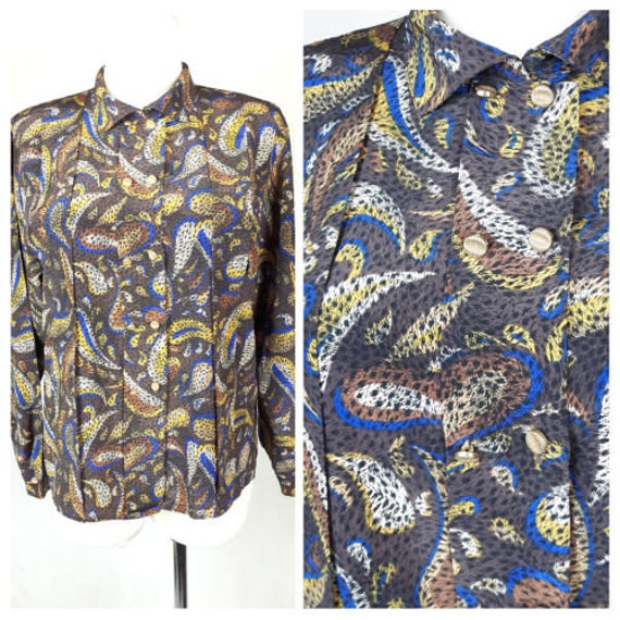 Vintage 80Er Bluse Übergroße Lange Ärmel Doppel Brustbraun Braun Uk12/14 Eu38/40 von EkokoVintage