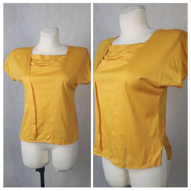 Vintage 80Er Jahre Oben Bluse Gelbe Trikot Hell Sommerfest Uk12/14 Eu38/40 von EkokoVintage