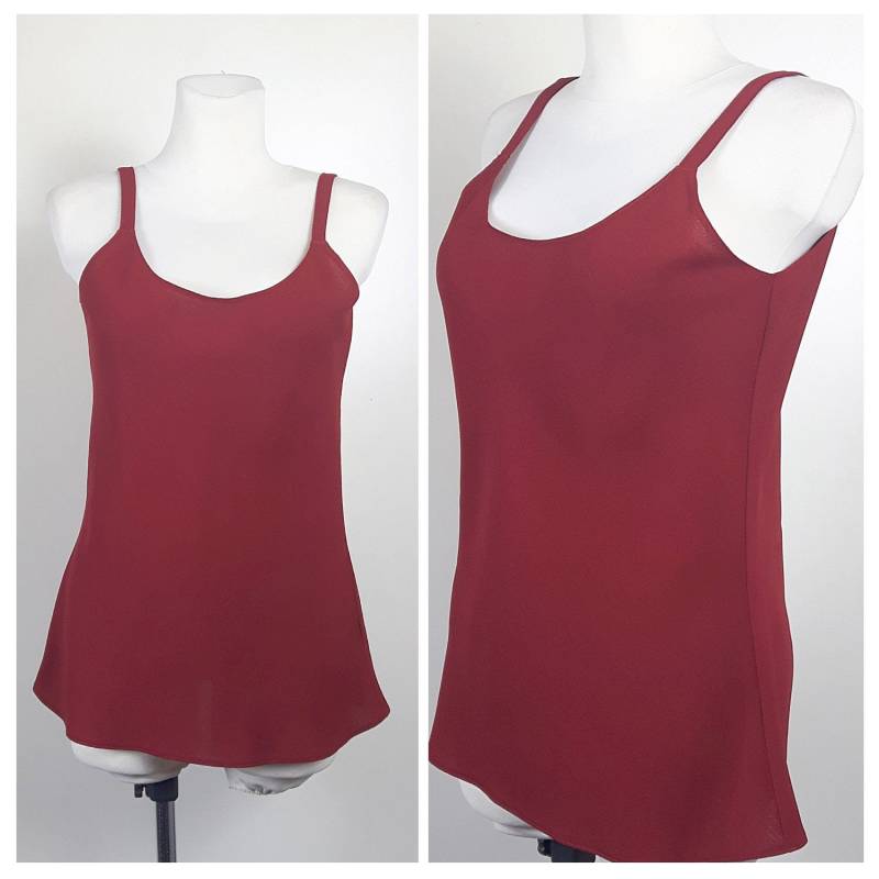 Vintage 80Er Jahre Oben Weste Rot Versehen Dehnbar Sommer Uk12 Eu38 von EkokoVintage