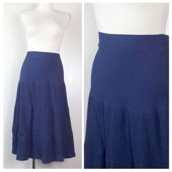 Vintage 80Er Jahre Rock Marine Prarie Knie Micropleat A-Linie Hohe Taille Uk12 Eu38 von EkokoVintage