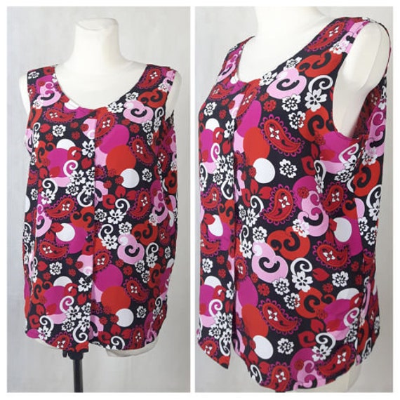 Vintage 80Er Jahre Top Weste Tank Sommer Hell Lila/Magenta Knöpfe Vorne Uk16/18 Eu46 von EkokoVintage