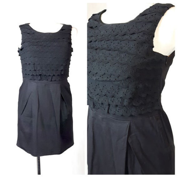 Vintage 80Er Kleid Mini Wackeln Sommer Schwarz Ausgestattet Spitze Bleistift Uk10/12 Eu36/38 von EkokoVintage