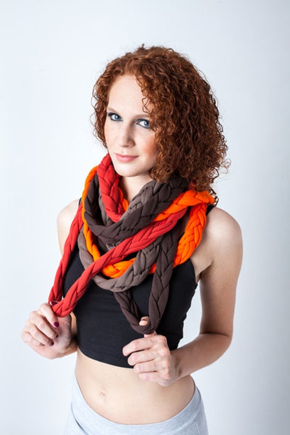 Zopf-Schal, Braune Zöpfe, Dicker, Warmer Loop, Rundschal, Schlauchschal, Bunte Kette, Originelle Originelles Geschenk, Ökologisch von Ekoszale