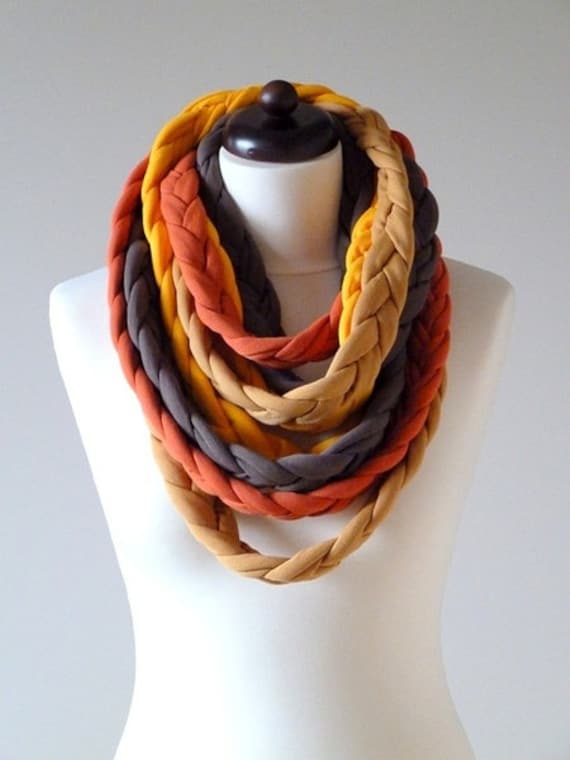 Zopf-Schal, Bunte Zöpfe, Dicker, Warmer Loop, Rundschal, Schlauchschal, Braune Kette, Originelle Originelles Geschenk, Ökologisch von Ekoszale