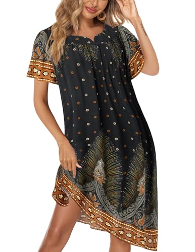 Ekouaer Nachthemd Damen Kurzarm Schlafshirt Schlafhemd Sommer Nachtwäsche Große Größen Sleepshirt Nachtkleid mit Taschen von Ekouaer