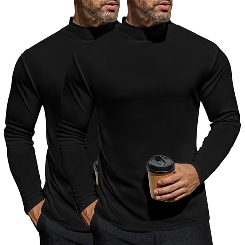 Ekouaer 2Pack Herren Langarmshirt Thermounterwäsche Thermo Oberteil Longsleeve Thermoshirt Warm mit Innenfleece Schwarz+Schwarz M von Ekouaer