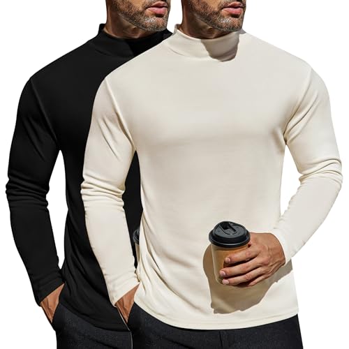 Ekouaer 2Pack Herren Langarmshirt Thermounterwäsche Thermo Oberteil Longsleeve Thermoshirt Warm mit Innenfleece Schwarz+Weiß XXL von Ekouaer