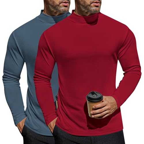 Ekouaer 2Pack Herren Langarmshirt Thermounterwäsche Thermo Oberteil Longsleeve Thermoshirt Warm mit Innenfleece WineRot+Blau XXL von Ekouaer