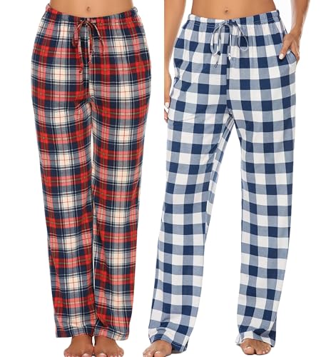 Ekouaer 2er Pyjamahose Damen Lang Schlafhose Karierte Schlafanzughose Freizeithose mit Taschen M von Ekouaer