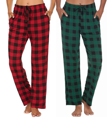 Ekouaer 2er Pyjamahose Damen Lang Schlafhose Karierte Schlafanzughose Freizeithose mit Taschen XXL Ekouaer 2er Pyjamahose Damen Lang Schlafhose Karierte Schlafanzughose Freizeithose mit Taschen XXL von Ekouaer