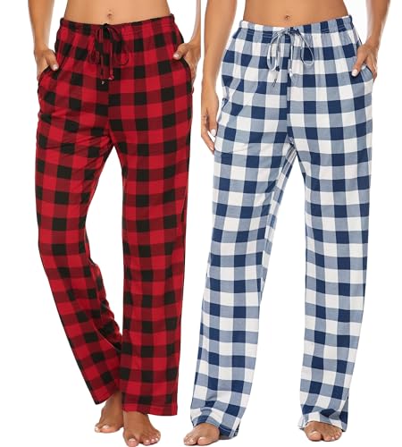 Ekouaer 2er Pyjamahose Damen Lang Schlafhose Karierte Schlafanzughose Freizeithose mit Taschen XXL Ekouaer 2er Pyjamahose Damen Lang Schlafhose Karierte Schlafanzughose Freizeithose mit Taschen XXL von Ekouaer
