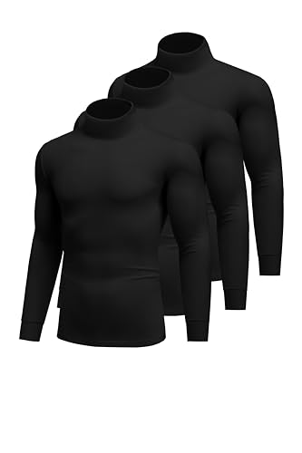 Ekouaer 3Pack Herren Langarmshirt Thermounterwäsche Rollkragenpullover Longsleeve Thermoshirt Warm mit Innenfleece Schwarz*3 XL von Ekouaer