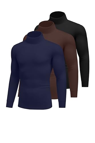 Ekouaer 3Pack Herren Langarmshirt Thermounterwäsche Rollkragenpullover Longsleeve Thermoshirt Warm mit Innenfleece Schwarz+Navy Blau+Wine Rot L von Ekouaer