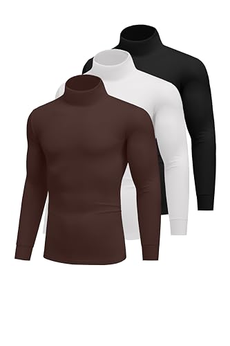 Ekouaer 3Pack Herren Langarmshirt Thermounterwäsche Rollkragenpullover Longsleeve Thermoshirt Warm mit Innenfleece Schwarz+Weiß+Braun M von Ekouaer