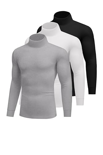 Ekouaer 3Pack Herren Langarmshirt Thermounterwäsche Rollkragenpullover Longsleeve Thermoshirt Warm mit Innenfleece Schwarz+Weiß+Hell Grau XXL von Ekouaer