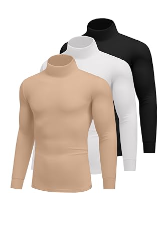 Ekouaer 3Pack Herren Langarmshirt Thermounterwäsche Rollkragenpullover Longsleeve Thermoshirt Warm mit Innenfleece Schwarz+Weiß+Khaki M von Ekouaer