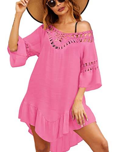 Ekouaer Badeanzug Cover Up Damen Badeanzug Kleid Übergröße Sexy Bikini Strand Tunika Top Sommer Häkeln Strandkleidung, A-Rose, S von Ekouaer