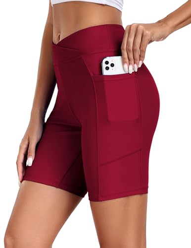 Ekouaer Badeshorts Damen Badehose Schnell Trocknende Boardshorts Bikini Shorts mit Tasche Schwimmhose Rotwein L von Ekouaer