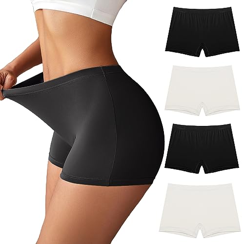 Ekouaer Boyshort Höschen Damen Weiche Unterwäsche Slips Unsichtbar Hipster 3er Pack Nahtlose Boxershorts Panties S-XXL, 4er-Pack, Schwarz und Weiß, L von Ekouaer