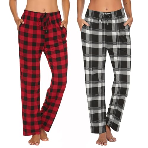 Ekouaer Damen 2er-Pack Loungehose bequeme Pyjamahose Plaid Pyjamahose mit Taschen Kordelzug Pyjamahose, 2 Pack-set 1, Small Ekouaer Damen 2er-Pack Loungehose bequeme Pyjamahose Plaid Pyjamahose mit Taschen Kordelzug Pyjamahose, 2 Pack-set 1, Small von Ekouaer