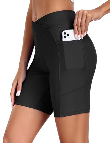 Ekouaer Damen Badeshorts Boardshorts Badehose High Waisted Schwimmshorts Badehose Schnell Trocknende mit Liner Taschen Schwarz M von Ekouaer