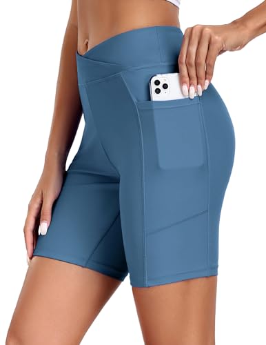 Ekouaer Damen Badeshorts Bauchkontrolle Schwimmshorts Schnell Trocknend Hohe Taille Boardshorts Schwimmunterteil mit Taschen von Ekouaer