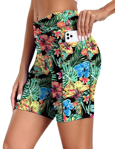 Ekouaer Damen Badeshorts Schwimmen Boardshorts Badehose Schnell Trocknend Bikini Shorts High Waisted Trunks mit Taschen L von Ekouaer