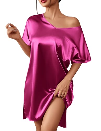 Ekouaer Damen Boyfriend Style Satin Sleepshirt, Rose, Small von Ekouaer
