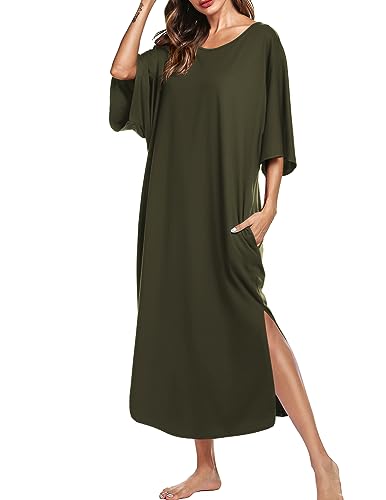 Ekouaer Damen Casual Maxi Langes Nachthemd, A_army Green, X-Large von Ekouaer