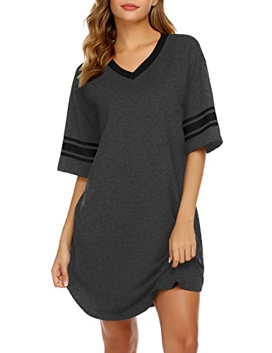 Ekouaer Damen Kurzarm V-Ausschnitt Sleepshirts, A_dark grey, Large von Ekouaer