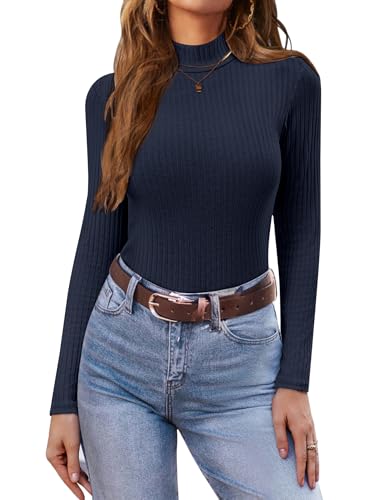 Ekouaer Damen Leichter Rollkragenpullover Thermo Top Winter Unterhemd Langarmshirt Slim Fit Basic Tops Rollkragenshirt, Navy, XL von Ekouaer