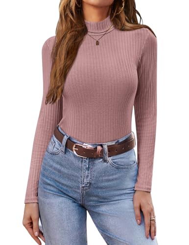 Ekouaer Damen Leichter Rollkragenpullover Thermo Top Winter Unterhemd Langarmshirt Slim Fit Basic Tops Rollkragenshirt, Rosa, S von Ekouaer