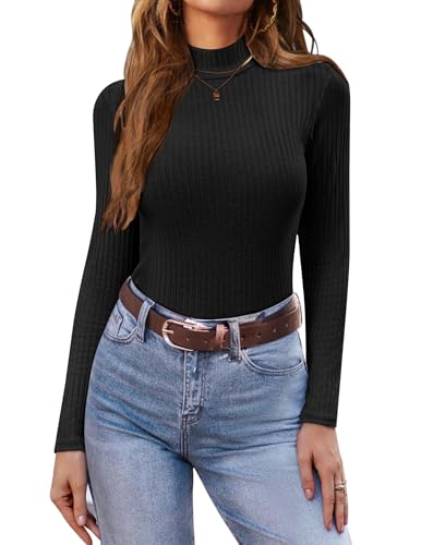 Ekouaer Damen Leichter Rollkragenpullover Thermo Top Winter Unterhemd Langarmshirt Slim Fit Basic Tops Rollkragenshirt, Schwarz, M von Ekouaer