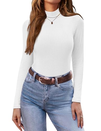 Ekouaer Damen Leichter Rollkragenpullover Thermo Top Winter Unterhemd Langarmshirt Slim Fit Basic Tops Rollkragenshirt, Weiß, M von Ekouaer