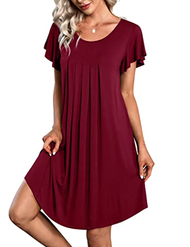 Ekouaer Nachthemd Damen Nachtwäsche Kurz Sommer Sleepshirt Loose fit Bigshirts Damen Große Größen, Weinrot, L von Ekouaer