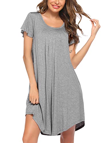 Ekouaer Damen Nachthemd große größen Sleepshirt Kurzarm Nachtwäsche Kurz Nachtwäsche Fasching, Grau, S von Ekouaer