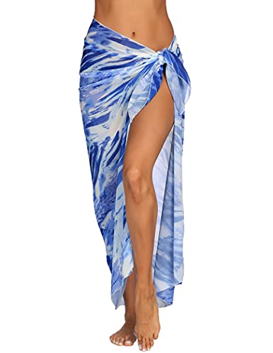 Ekouaer Damen Sarong Pareo Lang Strandkleid Strand Wickelrock Bikini Vertuschen Leicht Strandtuch Vertuschung Tapisserie Wickeltuch, Blau Weiß von Ekouaer