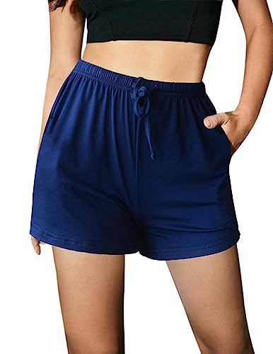 Ekouaer Damen-Pyjama-Shorts, bequeme Lounge-Hose mit Taschen, Stretch-Streifen, Nachtwäsche, Kordelzug, Pyjamahose, Schlafshorts, Blau, Medium von Ekouaer