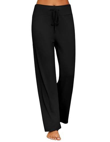 Ekouaer Schlafhose Damen Schlafanzughose Damen Lang Pyjama Hosen Baggy Jogginghose mit Kordelzug Schwarz S von Ekouaer