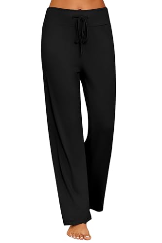 Ekouaer Schlafhose Damen Schlafanzughose Damen Lang Pyjama Hosen Baggy Jogginghose mit Kordelzug Schwarz XL von Ekouaer
