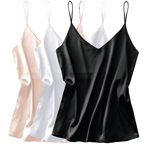 Ekouaer Damen Satin Tank Top Unterhemden Seide Cami Camisole Spaghettiträger Basic Tanks XXL von Ekouaer