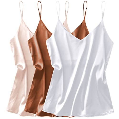 Ekouaer Damen Satin Unterhemden Tank Top Seide Cami Camisole Spaghettiträger Basic Top Ärmellos Blusentop, S von Ekouaer