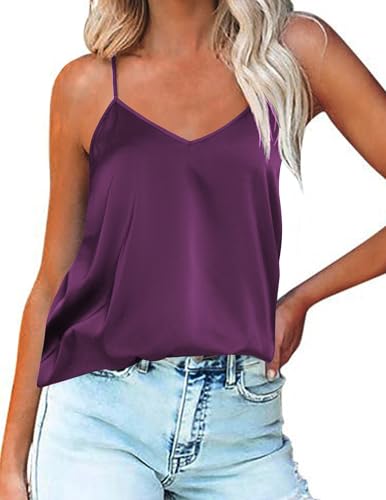 Ekouaer Damen Satin Unterhemden Tank Top Seide Cami Camisole Spaghettiträger V-Ausschnitt Basic Tanks L von Ekouaer