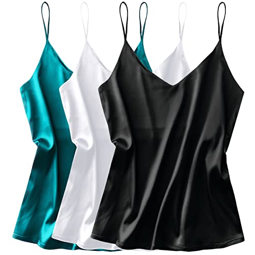 Ekouaer Damen Satin Unterhemden Tank Top Seide Cami Camisole Spaghettiträger V-Ausschnitt Basic Tanks Verstellbarer Strap XXL von Ekouaer