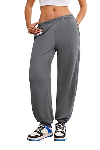 Ekouaer Damen Schlafanzughose Lang Jogginghose Warm Loungehose Freizeithose Nachtwäsche Hosen mit Taschen Pyjamahose Dunkelgrau XXL von Ekouaer