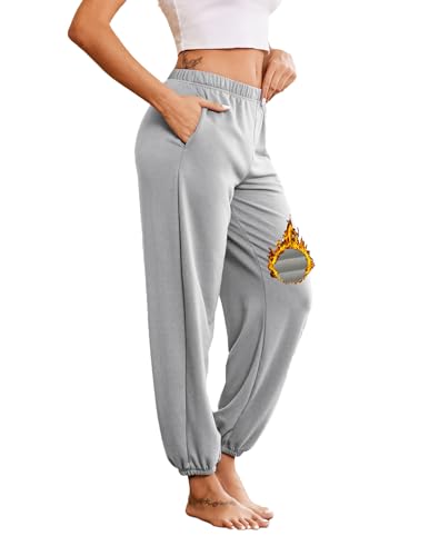 Ekouaer Damen Schlafanzughose Lang Jogginghose Warm Loungehose Freizeithose Nachtwäsche Hosen mit Taschen Pyjamahose Hellgrau XXL von Ekouaer