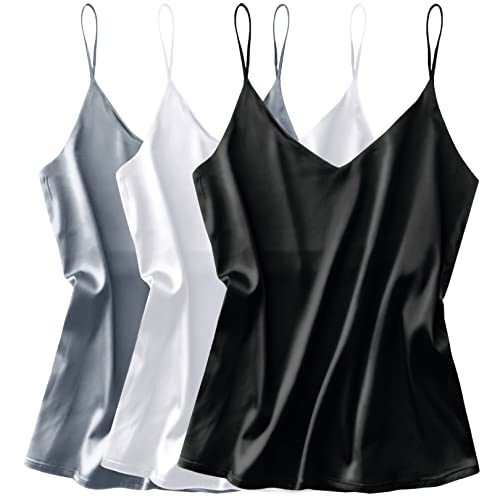 Ekouaer Damen Seiden-Satin-Tanktop Casual Camisole, 3 Stück: schwarz, weiß, grau, Mittel von Ekouaer