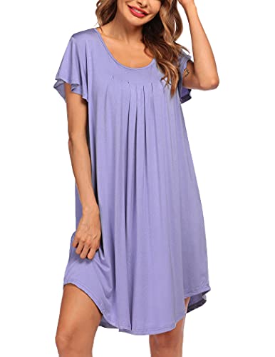 Ekouaer Damen Sleepshirt Kurzarm Nachthemd große größen Schlafshirt Rundhals Kurz Nightdress, Lila, M von Ekouaer